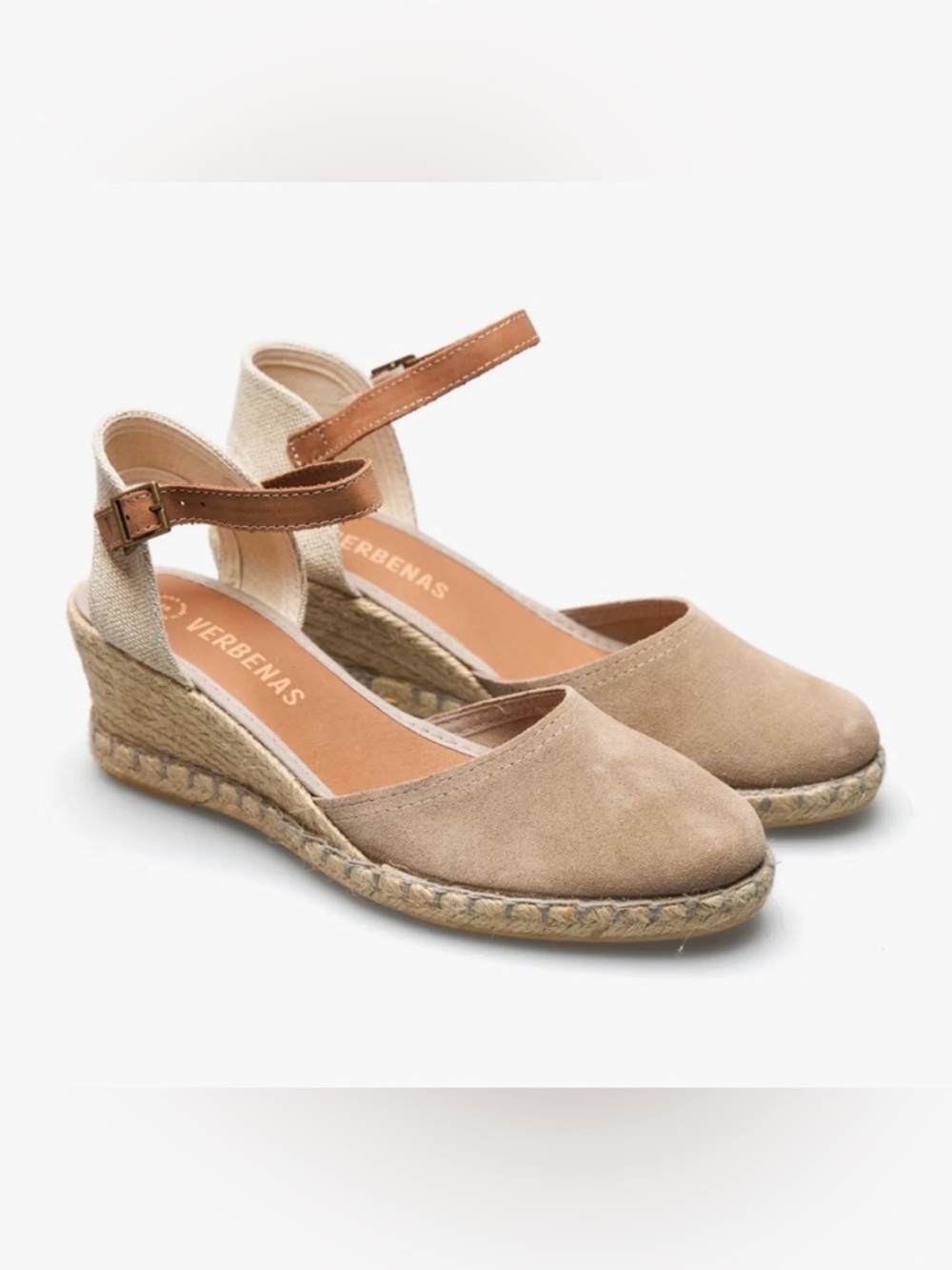 Verbenas Suede Espadrille Jute Wrapped Wedge Sandals with Leather Ankle Strap